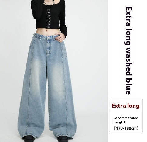Loose Wide Leg Draping Mop Slimming High Waist Denim Trousers - Light Blue Extra Long / L - Baggy
