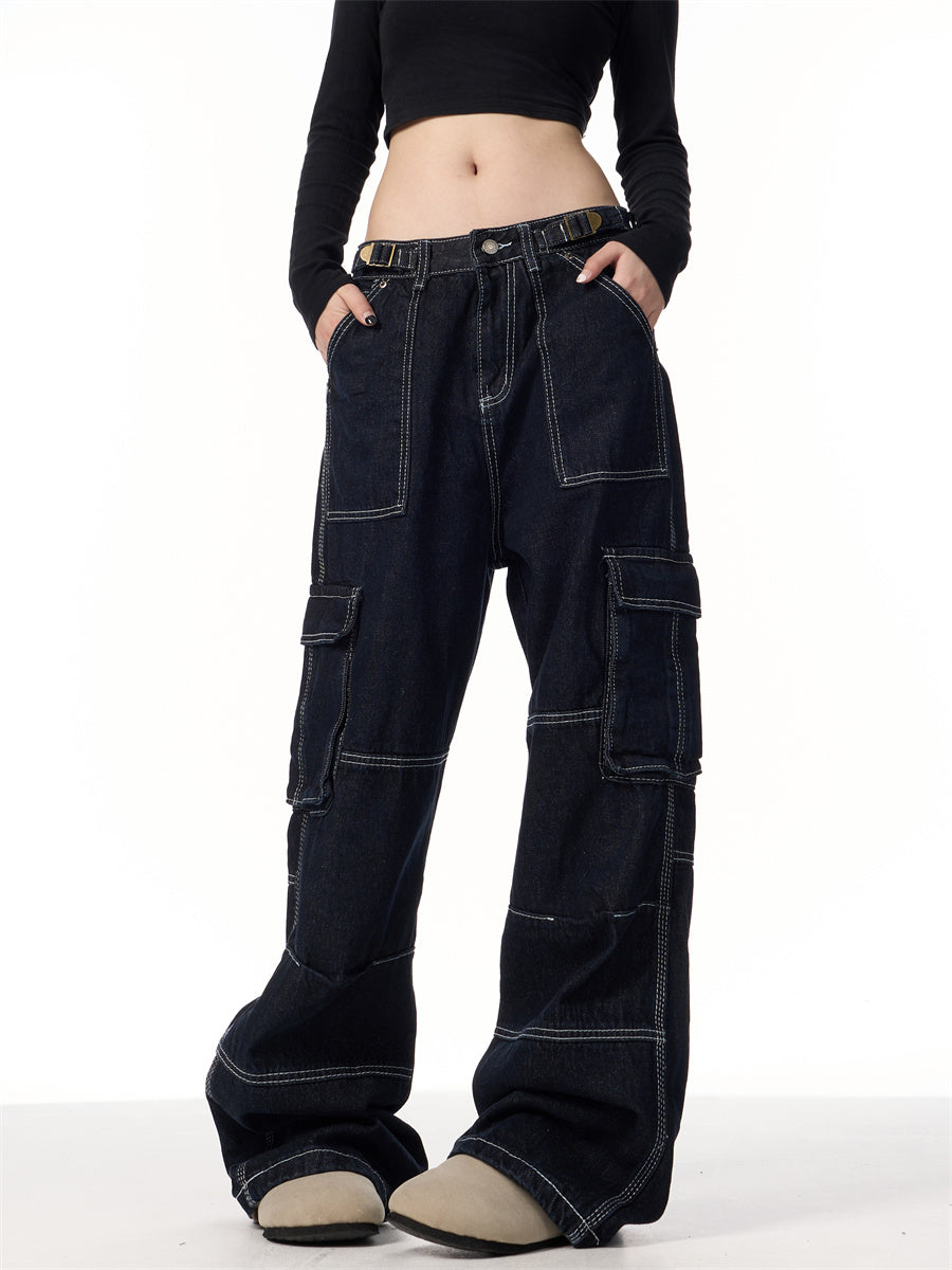 Vintage Stripe Straight Cargo Jeans - Baggy