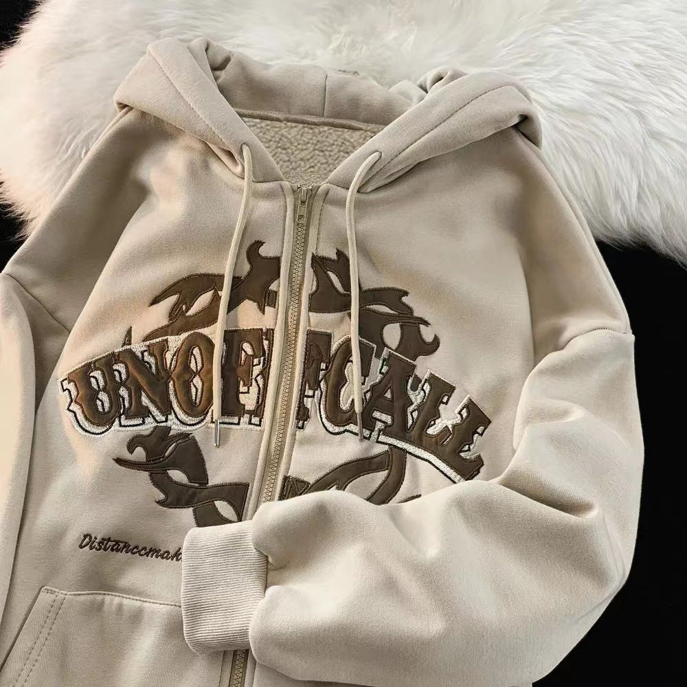 Zipper Fleece Sweater - Khaki / L - Hoodie