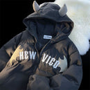American Retro Embroidered Hooded Cotton Coat - Black / L - Jacken