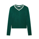 Fashion Long Sleeve V-neck Cable Pattern Sweater - Hoodie
