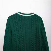 Fashion Long Sleeve V-neck Cable Pattern Sweater - Hoodie