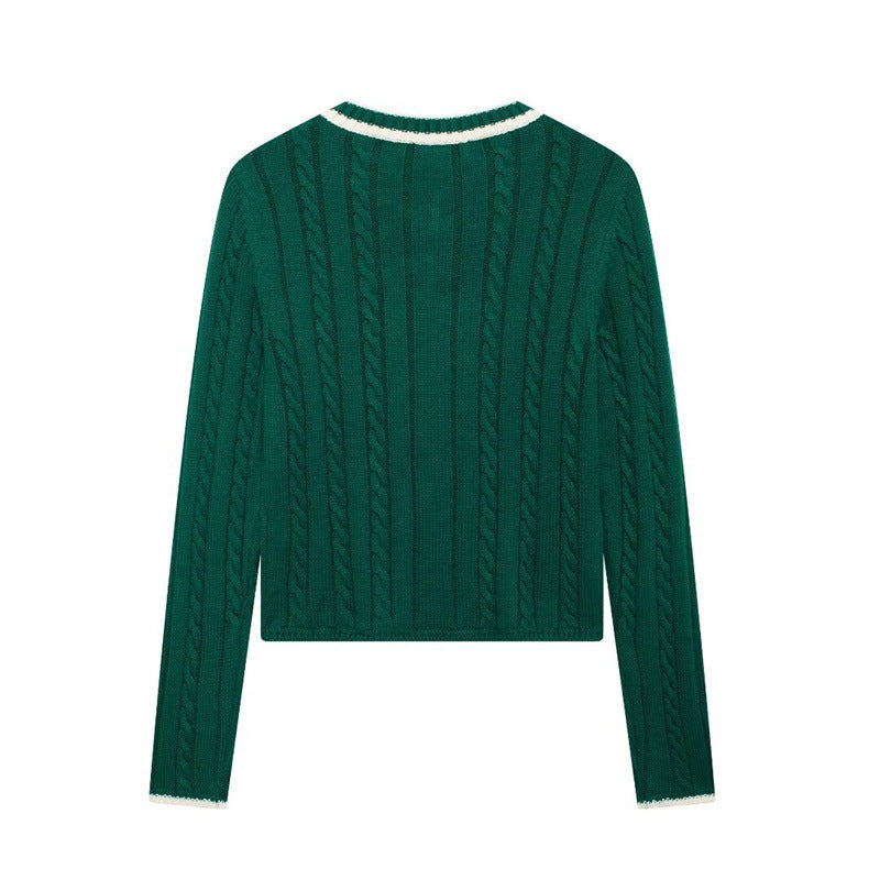 Fashion Long Sleeve V-neck Cable Pattern Sweater - Hoodie