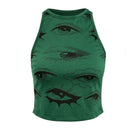 Fruit Green Eye Print Sleeveless Round Neck Vest - Green / L - T-Shirts