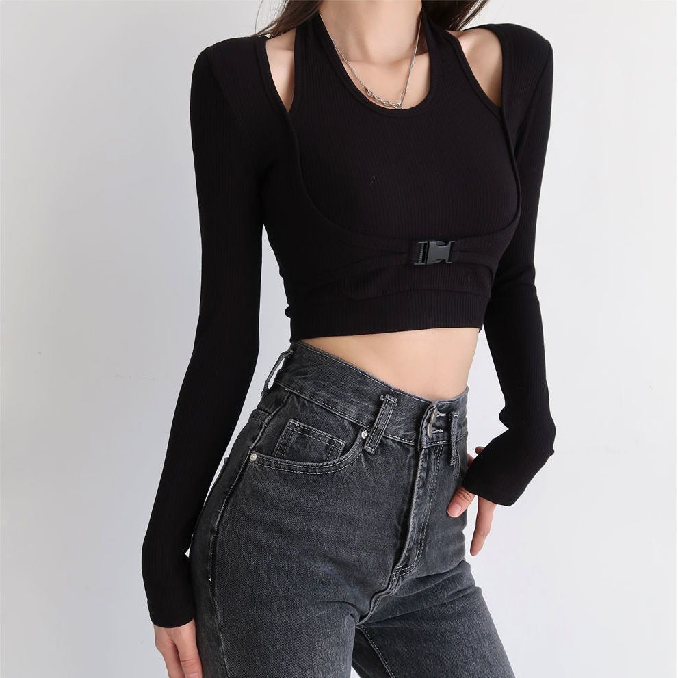Halterneck Long-sleeved T-shirt - T-Shirts