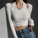 Halterneck Long-sleeved T-shirt - White / L - T-Shirts