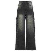 High Waist Wide Legs Jeans For Women - Dark Gray / L - Baggy
