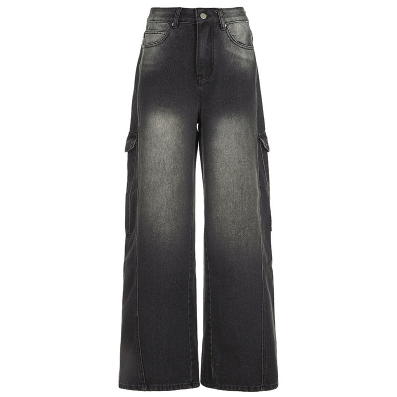 High Waist Wide Legs Jeans For Women - Dark Gray / L - Baggy