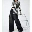 Loose Wide Leg Draping Mop Slimming High Waist Denim Trousers - Baggy