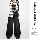 Loose Wide Leg Draping Mop Slimming High Waist Denim Trousers - Black Gray Lengthened / L - Baggy