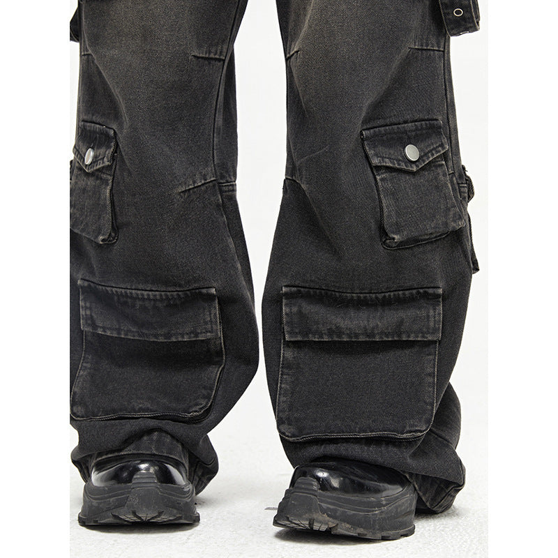 Multi Pocket Vintage Wide Leg Jeans - Baggy