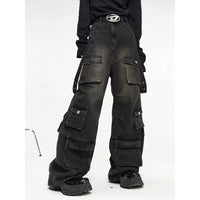 Multi Pocket Vintage Wide Leg Jeans - Baggy
