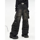 Multi Pocket Vintage Wide Leg Jeans - Black / L - Baggy