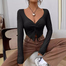 Slim-fit Front Twist Irregular Long Sleeve T-shirt For Women - Baggy
