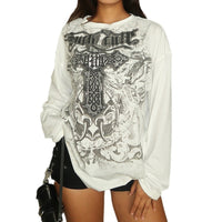 Street Round Neck Loose Long Sleeves Top - Baggy