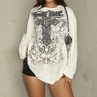 Street Round Neck Loose Long Sleeves Top - Baggy