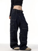 Vintage Stripe Straight Cargo Jeans - Baggy