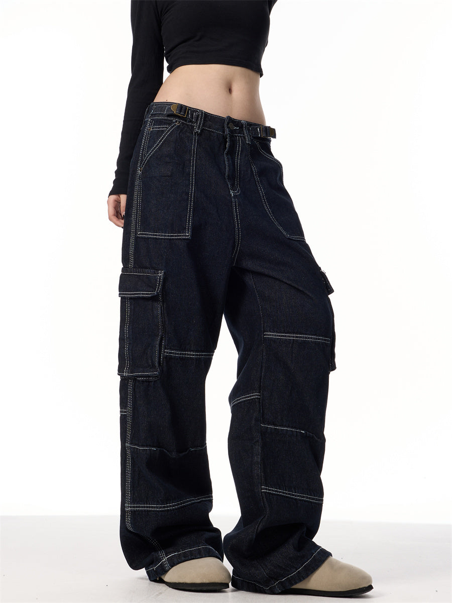 Vintage Stripe Straight Cargo Jeans - Baggy