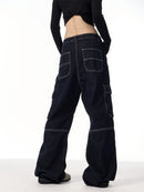 Vintage Stripe Straight Cargo Jeans - Baggy
