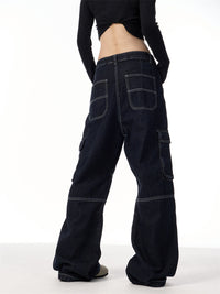 Vintage Stripe Straight Cargo Jeans - Baggy