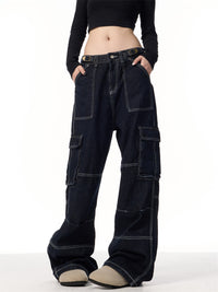Vintage Stripe Straight Cargo Jeans - Baggy