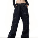 Vintage Stripe Straight Cargo Jeans - Black / L - Baggy