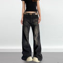 Washed Pleated Split Skinny Jeans - Baggy