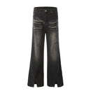 Washed Pleated Split Skinny Jeans - Black / L - Baggy