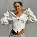 Women’s Clothing Long-sleeve Zipper - White / L - Baggy