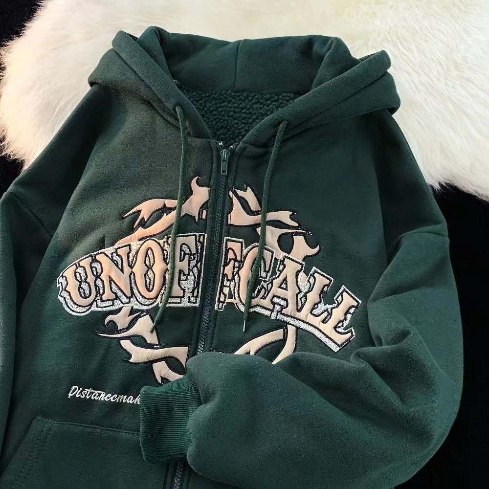 Zipper Fleece Sweater - Green / L - Hoodie